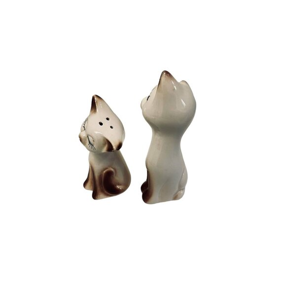 Vintage Taiwan Siamese Cat Salt and Pepper Shakers Tilted Heads 3" 50's/60's - Picture 8 of 8